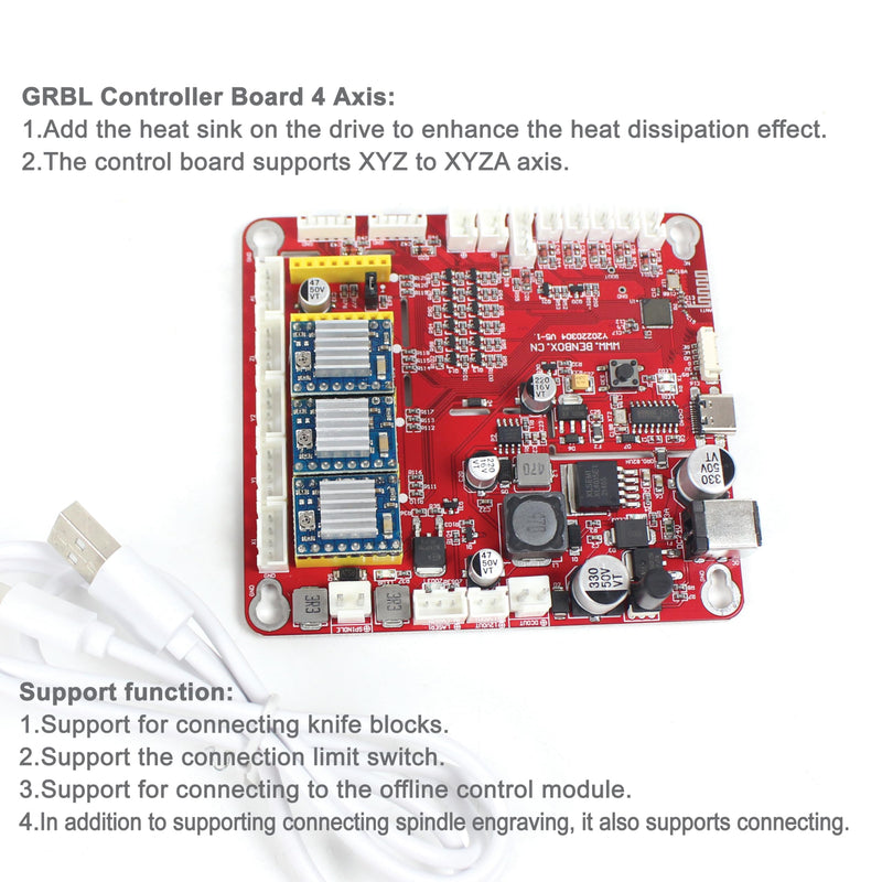 RATTMMOTOR CNC Controller Board 4 Axis GRBL Controller Board USB Port 12-24VDC CNC Router Engraving Machine Driver for DIY Mini CNC Wood Router Machine Red