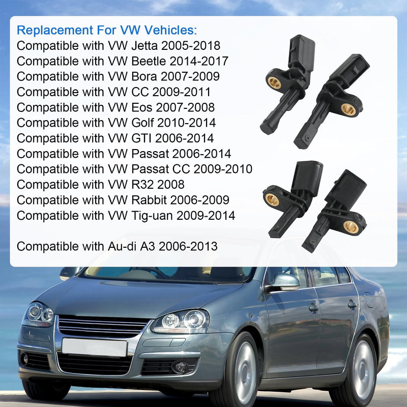 ABS Wheel Speed Sensor 4PCS Replacement for VW Jetta Golf Passat Beetle Bora Eos Rabbit 2005-2018, Replace ALS467 WHT003856 WHT003857