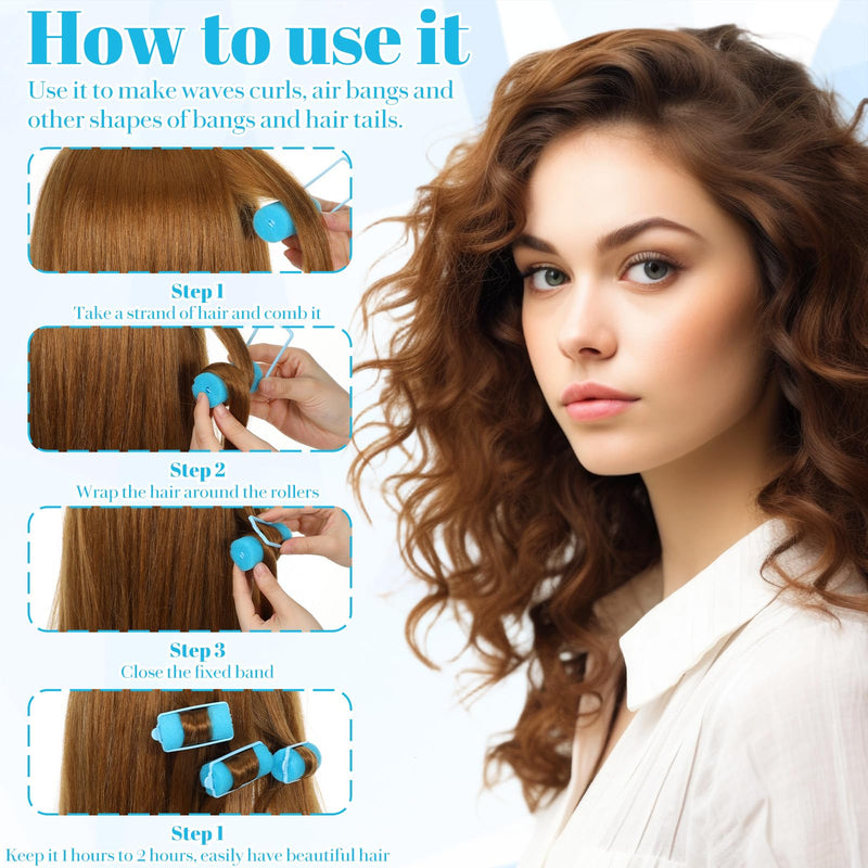  [AUSTRALIA] - 24Pcs Blue Sponge Rollers for Hair, Sponge Hair Rollers(2.36×1.18",Blue) | 6x3cm.Soft,Lightweight,No-Heat,Overnight Safe.80g Set.For All Hair Types,Curls,Bangs,Travel