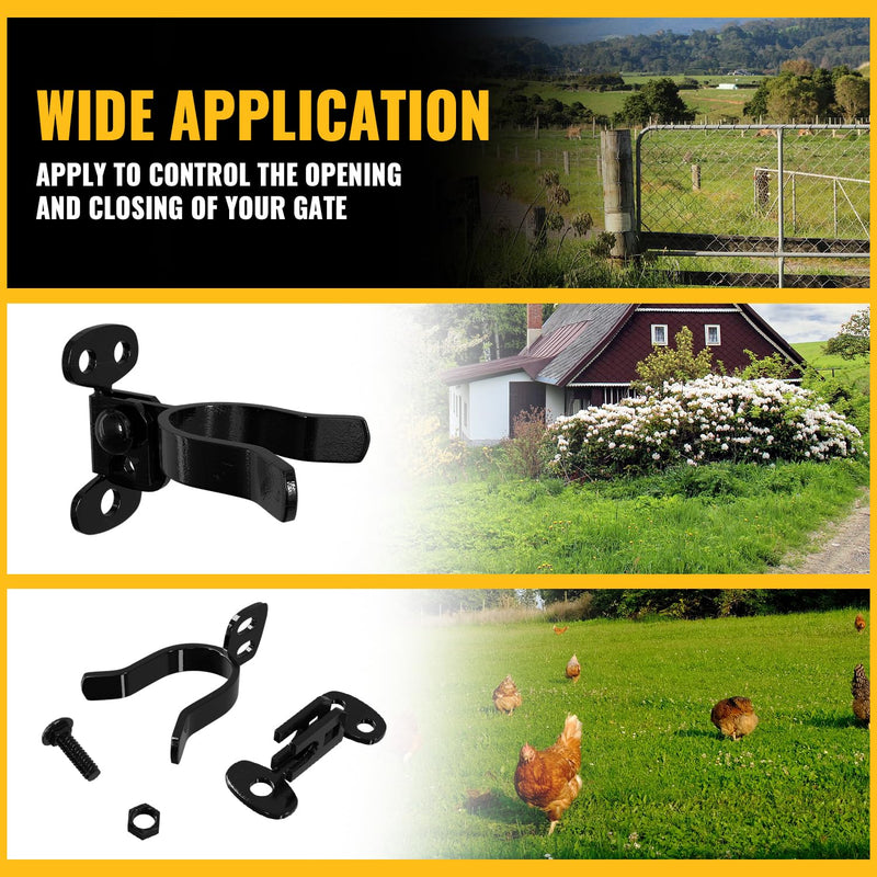 VIVIDA 1-7/8" Black Wall Mount Latch, Chain Link Flat Back Gate Latch for 1-7/8" Gate Frame, Mounts to Wooden Fence Post or Wall, Black Chain Link Fence Parts, 2 PCS 1-7/8" (2 PCS)