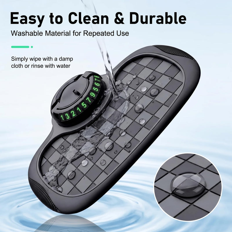 Multifunction Car Anti-Slip Mat, Large Sticky Pad & Rotatable Phone Holder & Hidden Parking Number, PVC 9.2" x 7.0" Mat for Key & Sunglass & Ornament, Dashboard Accessory for Cars (Black) 1 PC Black #02