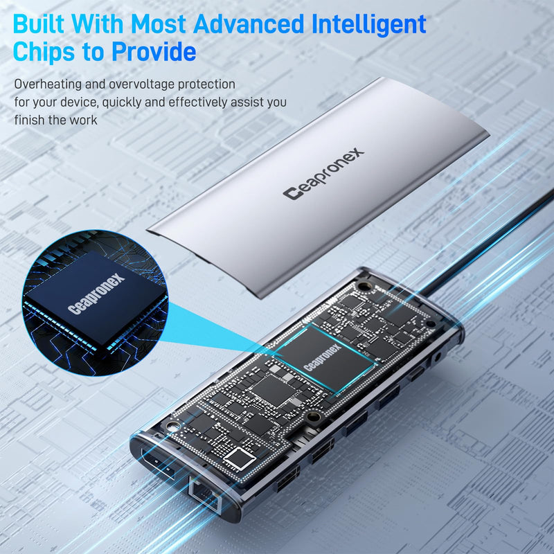 USB C Docking Station 14 in 1 with 2 HDMI 4K + DP 8K 3 Monitors Triple Display for Laptop,/MacBook Pro/Air/HP/DELL/Lenovo, USB C Hub Dongle Dock with USB 3.0, RJ45,100W PD, SD/TF, Audio/Mic