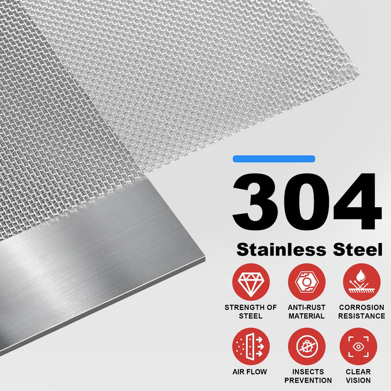 304 Stainless Steel Mesh, 24in x 10ft, 20 Mesh, Sturdy Metal Screen Roll for Window, Door, Air Vents, Filter, Cage, Garden, Patio, Pet (Sliver, 24inch x 10feet) Sliver