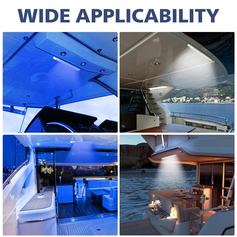 LED Boat Interior Lights 14.5 Inch Aluminum White Blue Dual Color T-Top LED Marine Courtesy Light Strip with Magnet Dimmable lighting for Deck Cockpit Cabin Porch Yacht Sailboat 9-30V