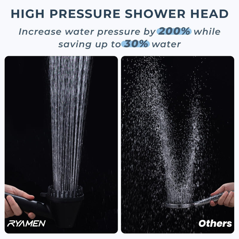 Ryamen 2026 Magnetic Filtered Shower Head with Handheld– High Pressure Showerhead with Power Wash Mode, Chlorine Removal, Massage Brush, Pressure Adjustable, One-Touch Pause (Matte Black)