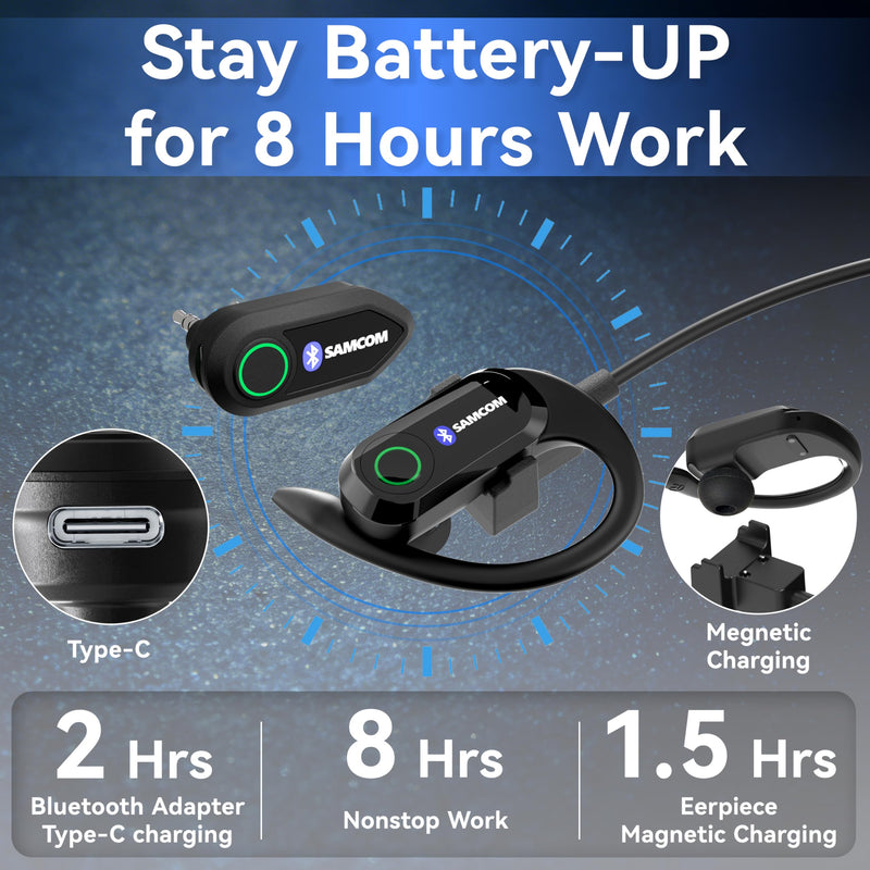 SAMCOM X7 Bluetooth Earpiece Only for FPCN30A FPCN10A Walkie Talkie, 1 Pack | Two-Way Radios 2 Pin K1 Plug Dongle Wireless Headset for School Church Restaurant Hotel Warehouse(Radios Not Included) 1 Pack X7 Earpiece