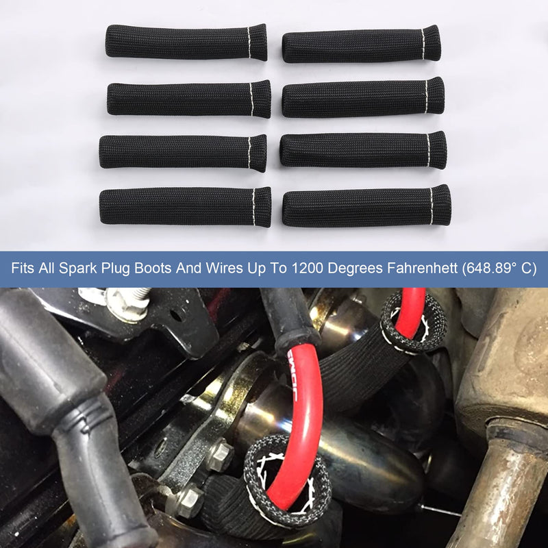 JDMSPEED 8PCS Black 1200° Spark Plug Wire Boots Heat Shield Protector Sleeve Cover Replacement for SBC BBC 350 454 6 Inch