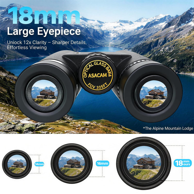 Asacam 12x42 Binoculars for Adults, HD High Powered Binoculars with BAK4 Prism, Lightweight for Bird Watching, Hunting and Travel
