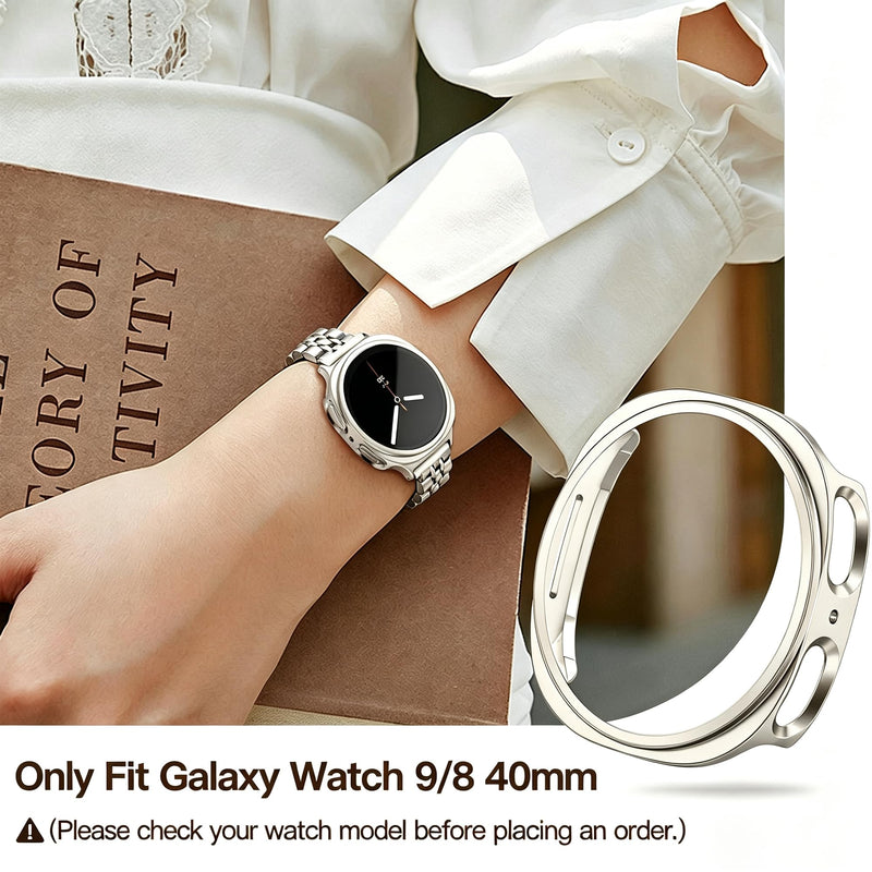 wipalor Slim Metal Band with Case for Samsung Galaxy Watch 9/8 Band 40mm | Slim Stainless Steel Sport Dressy Samsung Galaxy Watch 9/8 Bands 40mm, with Bumper Protective Cover Case for Women-Starlight Starlight Band+Starlight Case Galaxy Watch 9/8 40mm