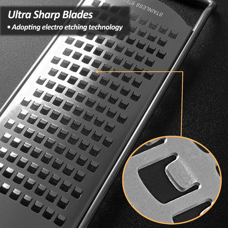 Vovoly 4-Pcs Pro Set Zester Grater Set, Cheese Grater with Razor-Sharp Stainless Steel Blade, Fine/Coarse/Extra Coarse/Slider Attachment Silver_4-Pcs Pro Set