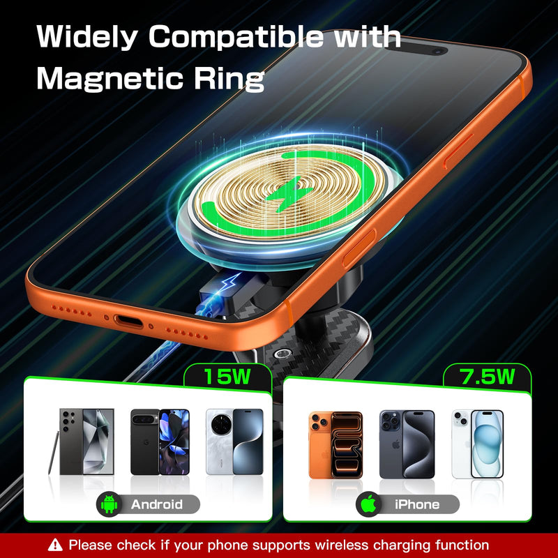 Magnetic Vent Phone Mount with 15W Fast Charging for Ford F-150 2015–2020, Super Duty 2017–2021, Expedition 2018–2021, Metal Magnetic Car Holder Suitable for Most Smartphones Black - Magnetic Charging