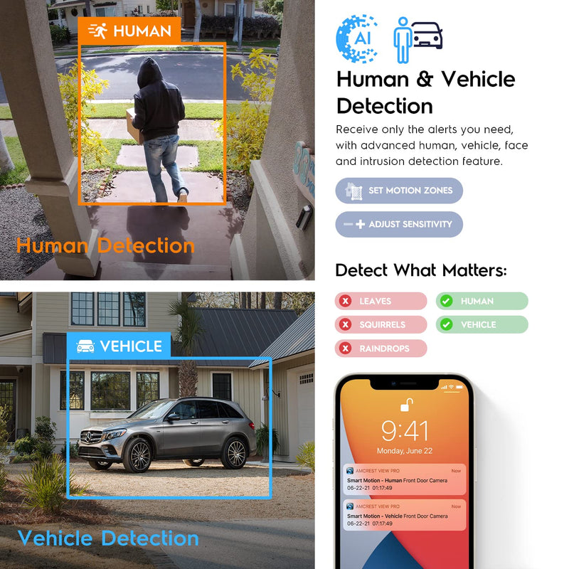 Amcrest UltraHD 4K (8MP) IP PoE AI Camera, 49ft Nightcolor, Security Outdoor Turret Camera, Built-in Microphone, Human Detection, Active Deterrent, 129° FOV, 4K@15fps IP8M-2779EW-AI (White) White