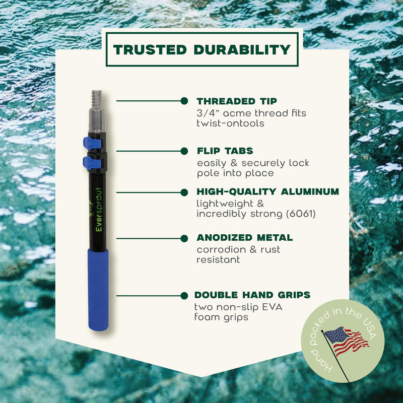 EVERSPROUT Telescoping Boat Hook | Floats, Scratch-Resistant, Sturdy Design | Durable & Lightweight, 3-Stage Anodized Aluminum Pole | Threaded End for Boating Accessories 12' Pole