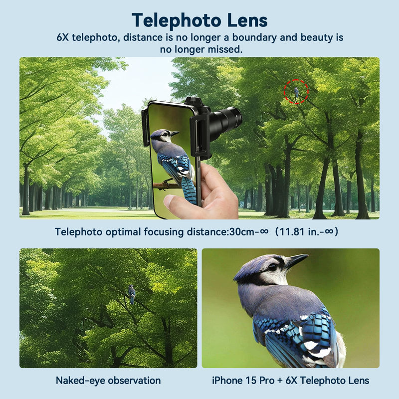 6X Telephoto Lens & 150mm Macro Lens, 2 in 1 Phone Camera Lens Kit with Universal Lens Clip, Phone Lens Attachment for iPhone and Andriod