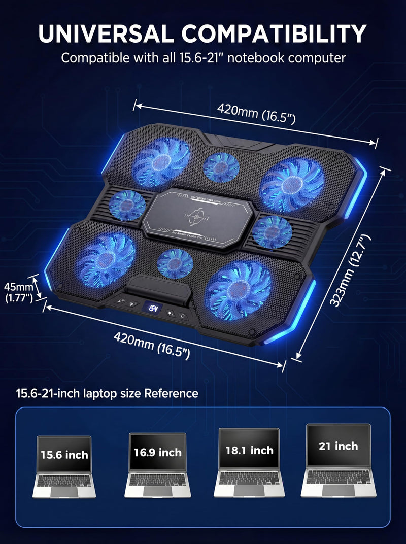 Laptop Cooling Pad with 8-Fan &Thermoelectric Cooler for 15.6-21In Laptops | 5-Speed Independent Control, 10 RGB Lights, 7-Height Adjustable Metal Panel Laptop Cooler black