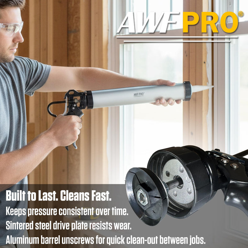 AWF PRO Sausage Caulking Gun, 20 oz Foil Pack and 10 oz Cartridge Convertible, 18:1 Thrust Ratio, Aluminum Barrel, Includes 3 Tips 1