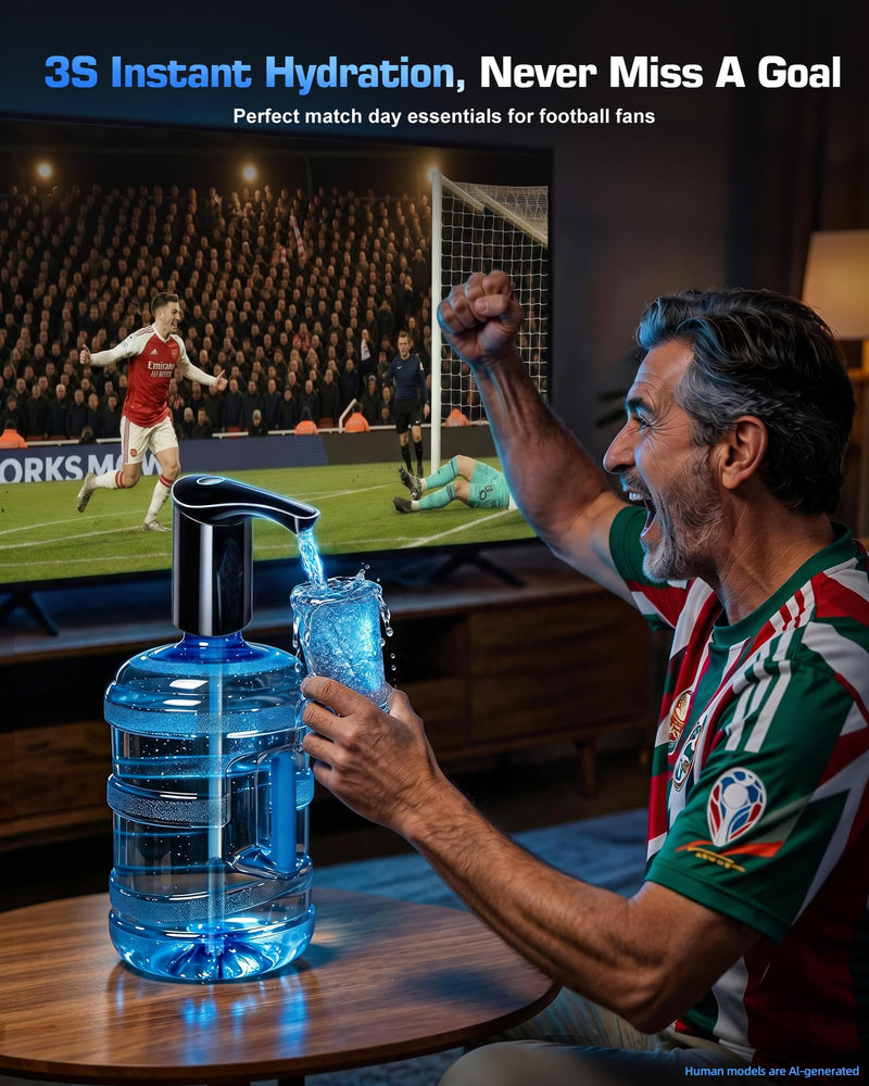 Highest-Output Water Dispenser for 5 Gallon Jug, Electric USB C Water Pump | World Cup Viewing Essential | USB-C Rechargeable | Automatic Portable Dispenser | Perfect for Home, Office, Camping Black