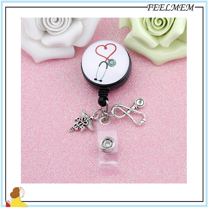 FEELMEM PA Medical Stethoscope Retractable Badge Holder Reel Clip - Physician Assistant, Medical Student, Nurse Gift