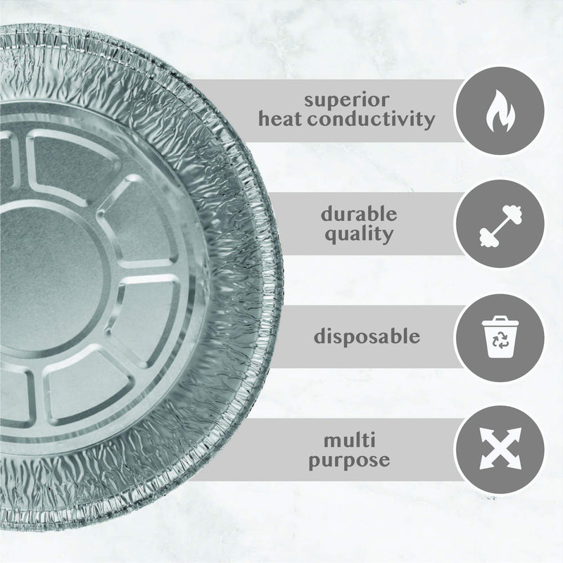 PLASTICPRO 6'' Inch Round Tin Foil Cake Pans Disposable Aluminum, Freezer & Oven Safe - For Baking, Cooking, Storage, Roasting, & Reheating, Pack of 50 6'' Round