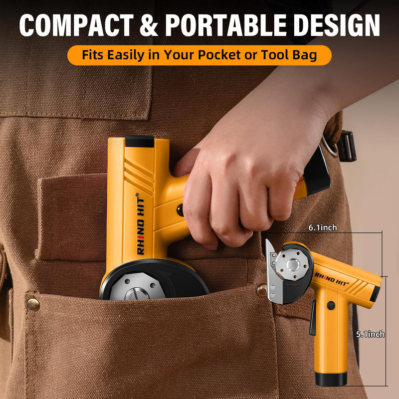 Cordless Electric Scissors, Rechargeable Rotary Cardboard Cutter with LED Light & Safety Lock, 4-Speed Adjustable, 3 Blades for Fabric, Carpet, Leather & Carton, with Storage Case(yellow) Yellow
