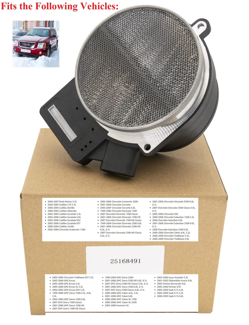 Mass Air Flow Sensor, 25168491, AF10043, 25318411, Compatible with Chevy, Cadillac, GMC and Other GM Vehicles - Silverado, Suburban, Tahoe, Yukon XL, Sierra, Escalade, ESV, 5.3L, 6.0L, 4.8
