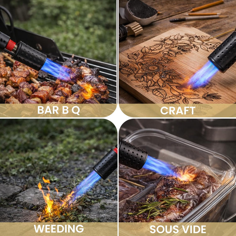 inZaynity® Propane Torch Gun for Grill & BBQ - High Power Handheld Blow Torch with Adjustable Flame & Safety Lock - Portable Fire Starter for Cooking, Searing,Charcoal & Outdoor Use(Tank Not Included)
