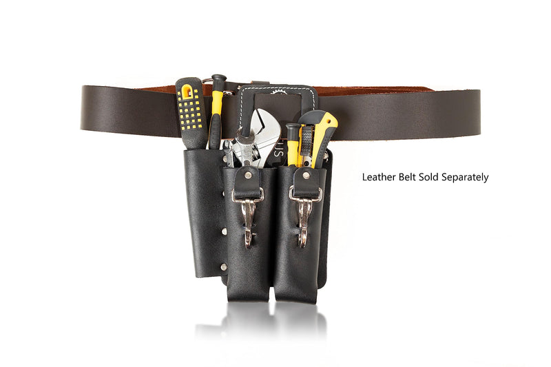 LAUTUS Leather Tool Holder with 3 Pockets for Pliers, Folding Rule, Screwdriver and Knife Snap, Fits Belts up to 2-Inch Wide