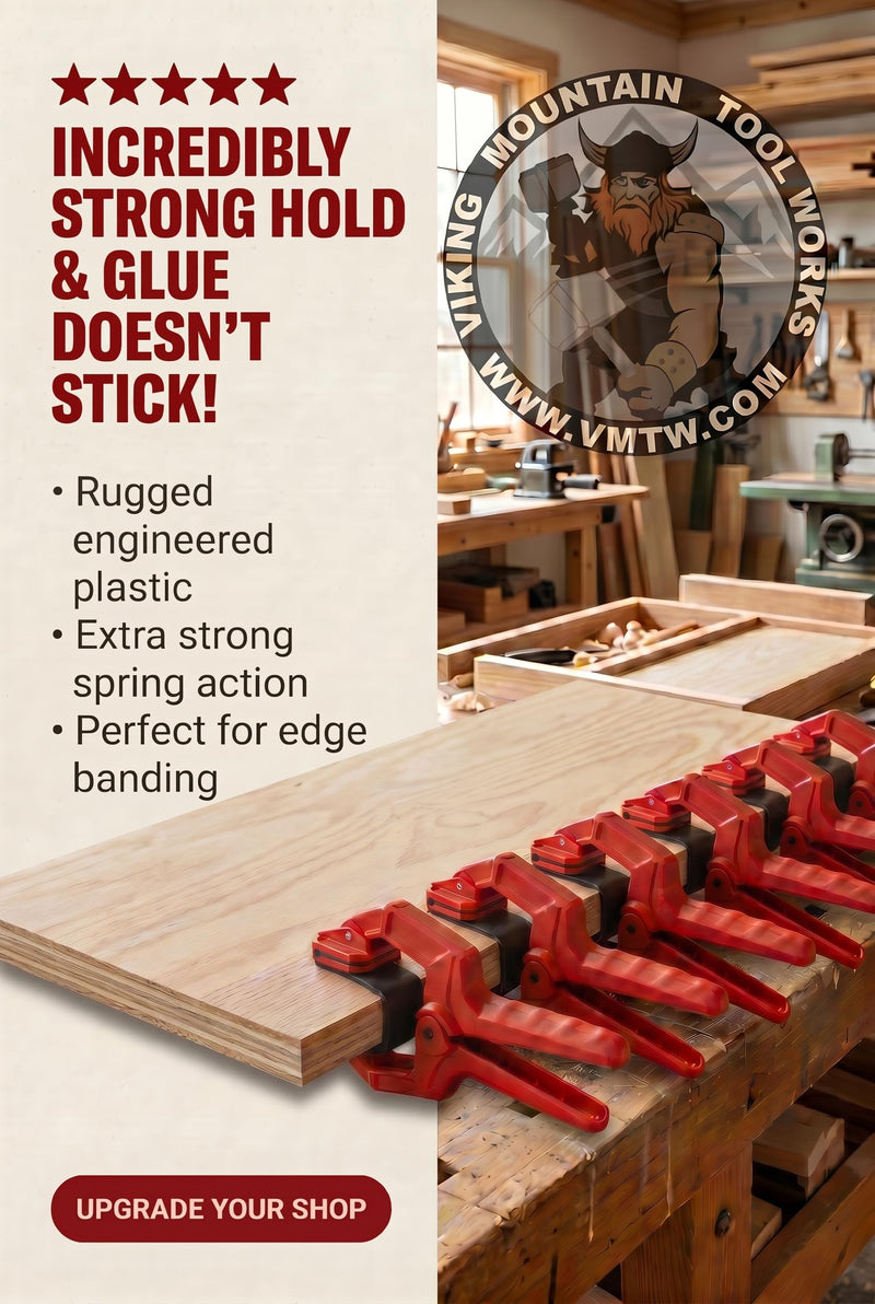 VMTW Band Clamp 6 pack for edge clamping, banding on shelving, cabinet edges, plywood edging, laminations