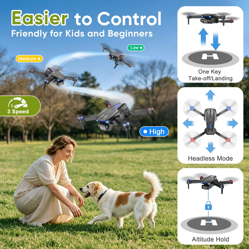 Drone with Camera 1080P for Kids, Adults & Beginners, Foldable Mini Drone, RC Quadcopter with 2 Batteries, One Key Takeoff and Landing, 360° Flip, Gesture Control, Toy Gift for Boys, Girls