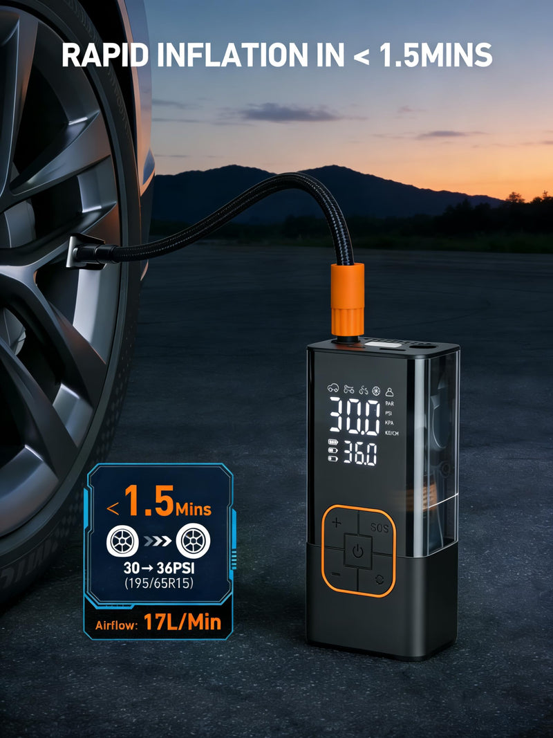  [AUSTRALIA] - Tire Inflator Portable Air Compressor Cordless Mini Bike Pump with Digital Display, 150 PSI Car Tires Air Pump with Pressure Gauge, LED Lights & Pressure Gauge for Car, Motorcycle, Bike, Balls
