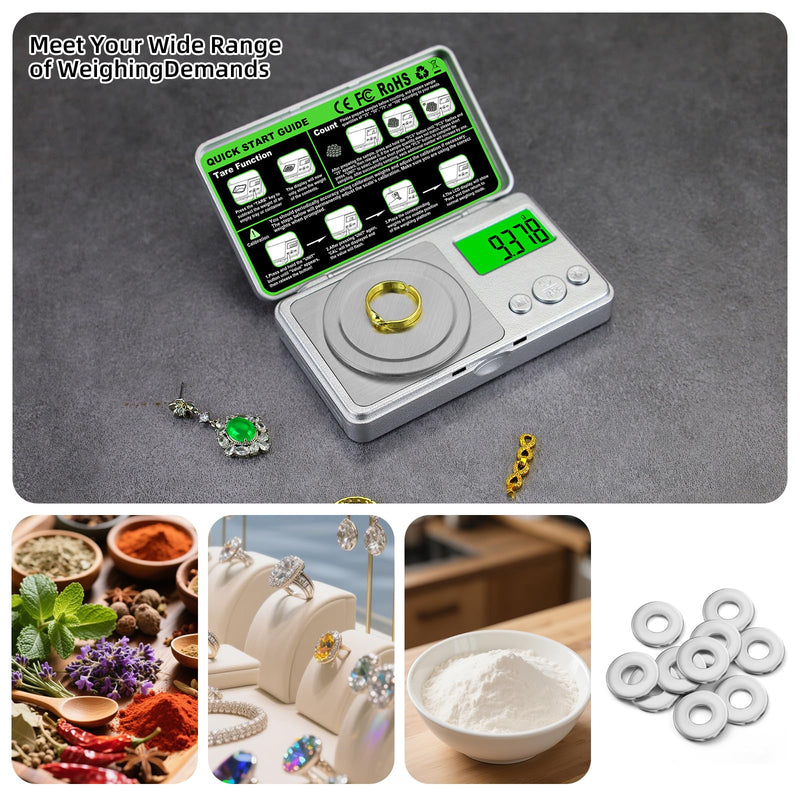 High Precision Mg Scale 100g/0.001g, Pocket Digital Milligram Scale, Small Gram Jewelry Scale, Coin Scale with 50g Calibration Weight for Gold/Silver/Gems/Powder Medicine Benechef