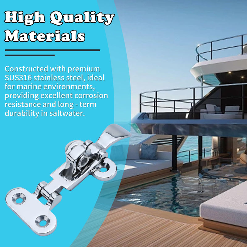 Marine Hatch Latch 316 Stainless Steel Boat Door & Hatch Anti-Rattle Boat Latches, Heavy-Duty Hold Down Clamp Latches - Yacht & Boat Hardware - Pack of 1/2/4 Pack of 2