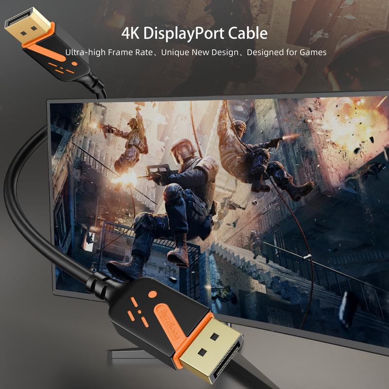 DisplayPort 1.2 Cable, 3FT, 10-Pack, 4K@60Hz, 2K@165Hz | Gold-plated connectors deliver reliable 4K performance. Supports 3D and HDR. Great for gaming, PC, TV, and monitors. 3 FT Orange