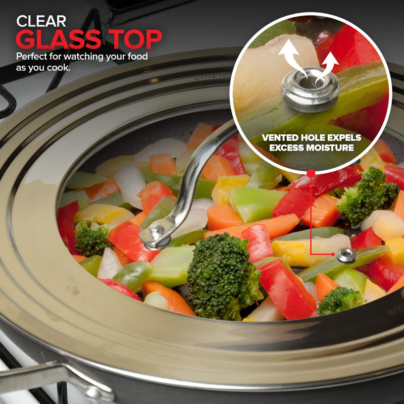 Modern Innovations Universal Lid with Tempered Glass Top for Pots & Pans, Fits 8.25, 9, 10, 11, and 12 Inch Cookware - Large Replacement Frying Pan Cover, Cast Iron Skillet Lids - Stainless Steel 1