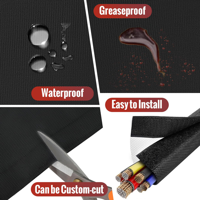 Wire Heat Shield for Hose Lines & Electrical Wiring, Heat Shield Wrap Automotive for Exhaust and High-Temperature Pipes with 20 Pcs Stainless Steel Ties, 3/4" I.D.x 10FT, Black 3/4" I.D. x 10FT
