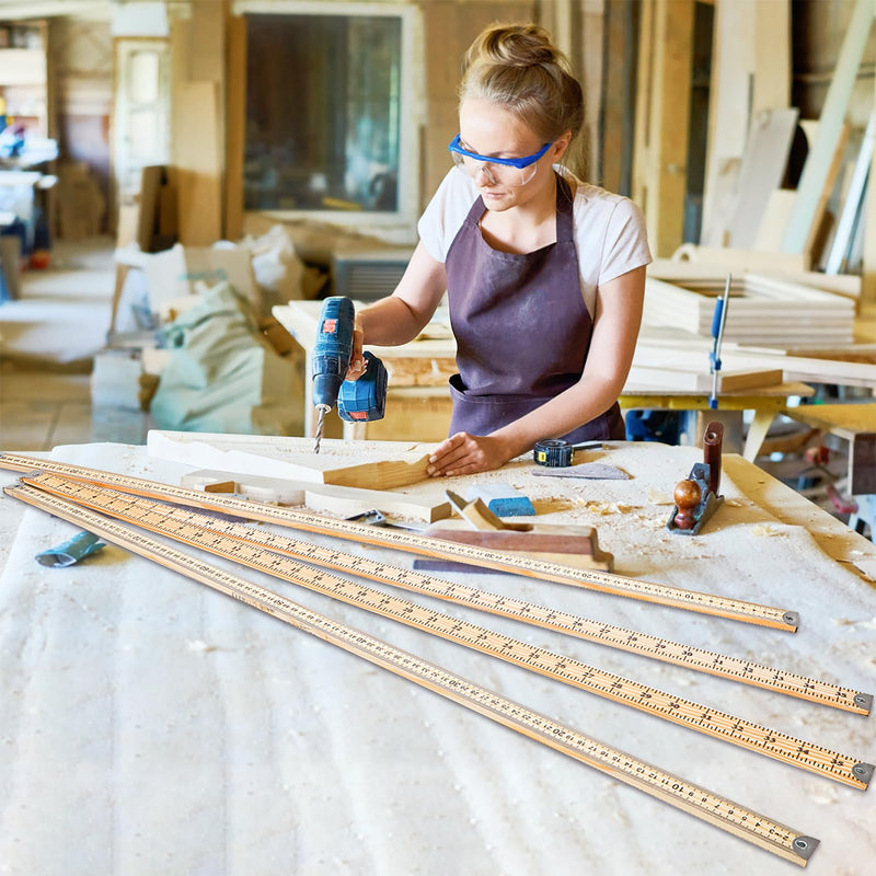 WUWEOT 10 Pack 36 Inches Yard Stick Ruler, Natural Wood Double Sided Meter Stick Ruler Bulk, Heavy Duty Wooden Yardstick with Hang Hole Metal Tips for School Classroom Home Office Kids Measuring
