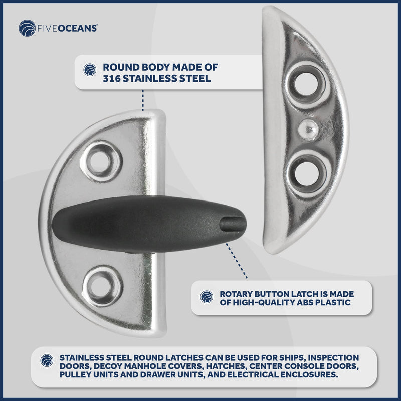 Five Oceans Marine Boat Latch, 2-3/8 Inch Round Twist Lock, 316 Stainless Steel Door Latch Catch for Boat Compartments, Cabinets, Hatches, and Center Console Doors - FO556