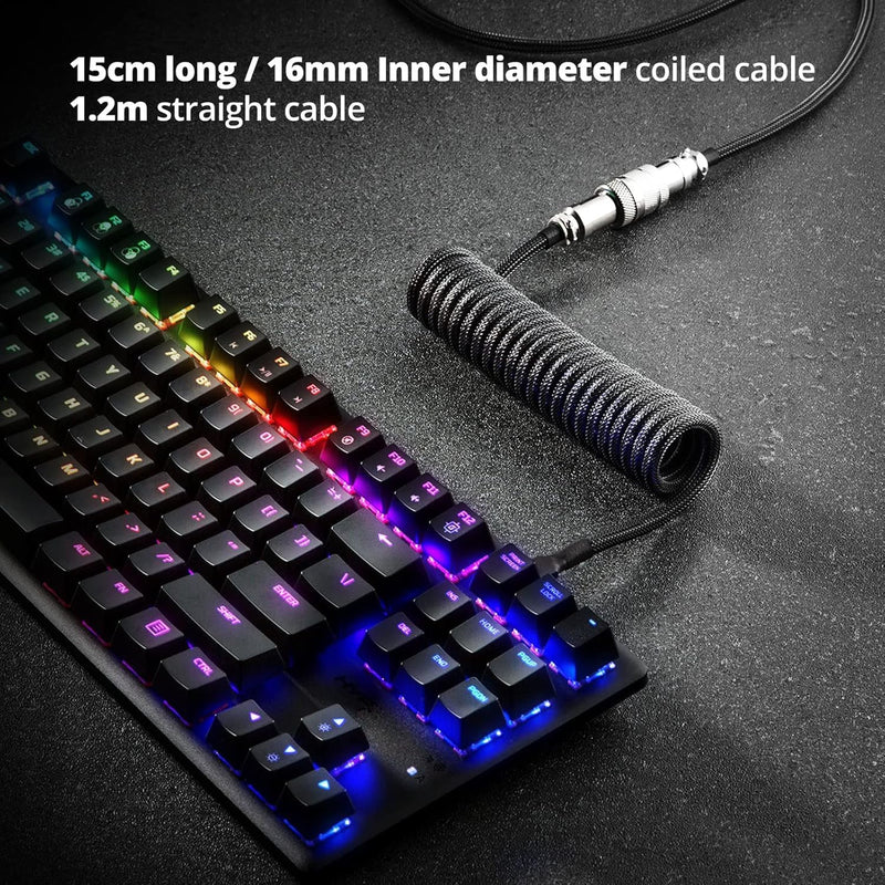 Pro Custom Coiled USB C Cable for Gaming Keyboard, Double-Sleeved Mechanical Keyboard Cable with Detachable Metal Aviator, 1.5M USB-C to USB-A, Carbon Black Color