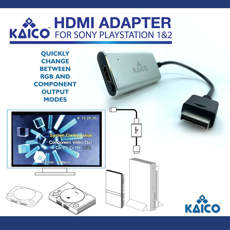 Kaico PS1 HDMI / PS2 AV Cable Compatible with Sony PlayStation & PS2 Models - Switch Between RGB & Component - PS1 & PS2 to HDMI Converter for Any HD TV | Supports RGB and YPbPr component modes for PS1 and PS2 games, with built-in switch, plug-and-play...