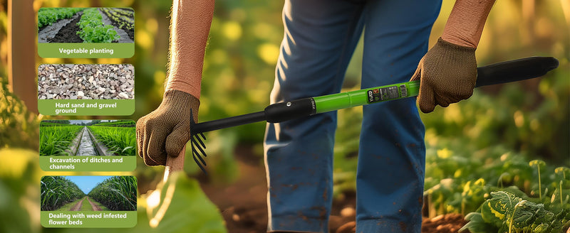 Small Rake Garden Rake Hand Rakes, Ajustable Handle Gardening Hand Cultivator Garden Tool with Non Slip Handle Hand Weeder Tool for Weeding Tilling Soil Planting