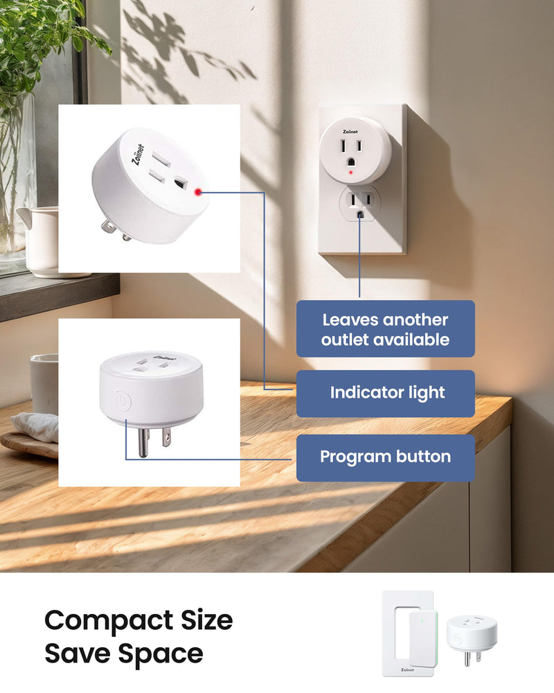 Zoiinet Remote Control Outlet Plug Switch, Buckle Design & Removable Wireless Light Switch, No Wiring Needed, 300 ft, 15A/1500W, Programmable, for Household Appliances(2 Pack) 1 Switch 2 Outlets