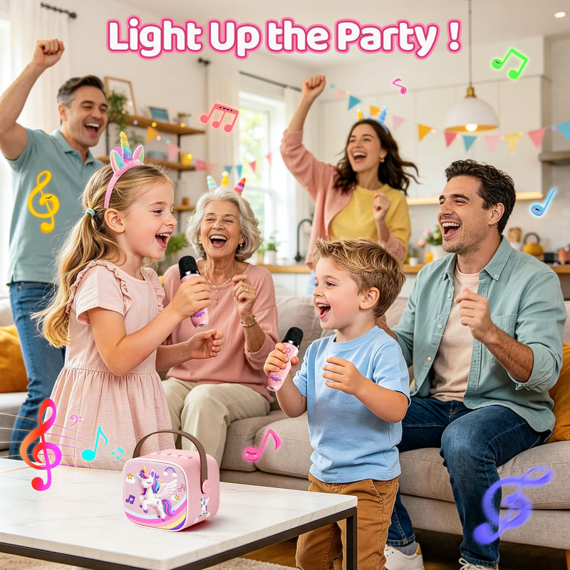 Unicorn Karaoke Machine for Kids, Clear&Loud Sound Portable Mini Karaoke Machine+2 Wireless Microphones for Kids, 4 Voice Changers+Bluetooth, Birthday Gifts for 2-8 Year Old Girls Unicorn Gifts