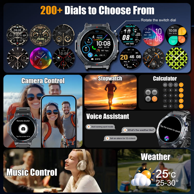Jugeman Military Smart Watch for Men with Dual-Band GPS, 5ATM Waterproof, 1.43" AMOLED Fitness Watch with Bluetooth Call, Heart Rate Blood Oxygen Sleep Monitor, 160+ Sport Smartwatch for Android iOS Black