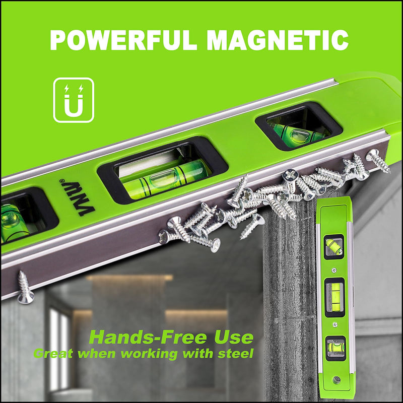 9 Inch Torpedo Level, Magnetic Bubble Level with 45°/90°/180° Bubble Vials, Shock Resistant Leveler Tool for Measuring (4) 4PCS