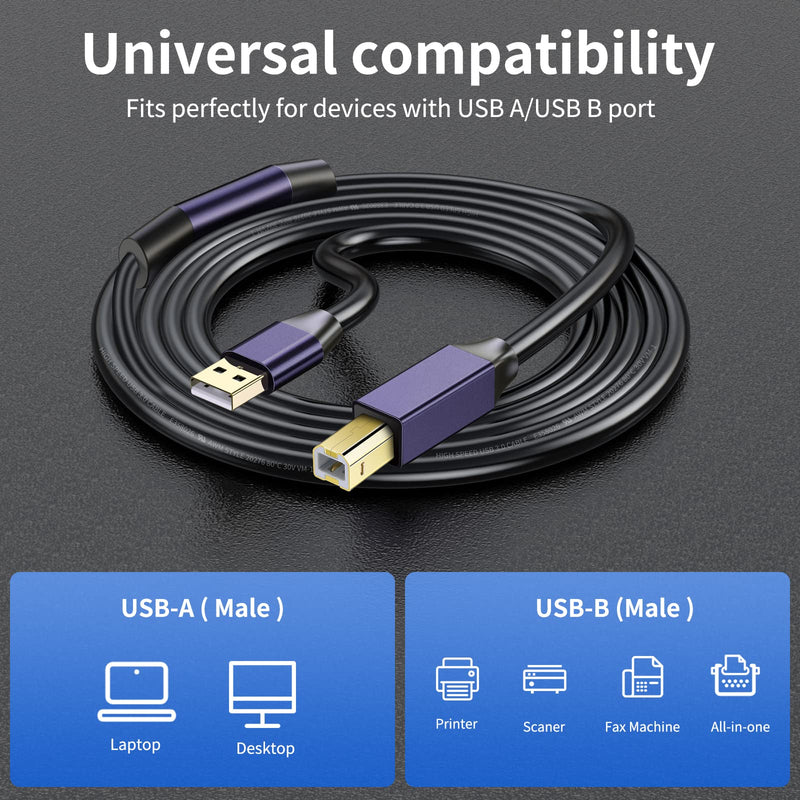 Active USB 2.0 Printer Cable100ft - A-Male to B-Male High Speed Printer/Scanner/Repeater Cable for HP, Canon, Epson, Dell, Samsung etc Morandi Purple 100FT