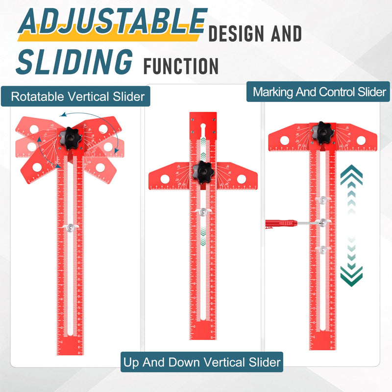 Woodworking Scriber Marking Line Ruler，Adjustable Aluminum Alloy Sliding T-Square Ruler，Precision Line Drawing with Angle Adjustment, Tool for Engineering, Architecture ，Design Drawing