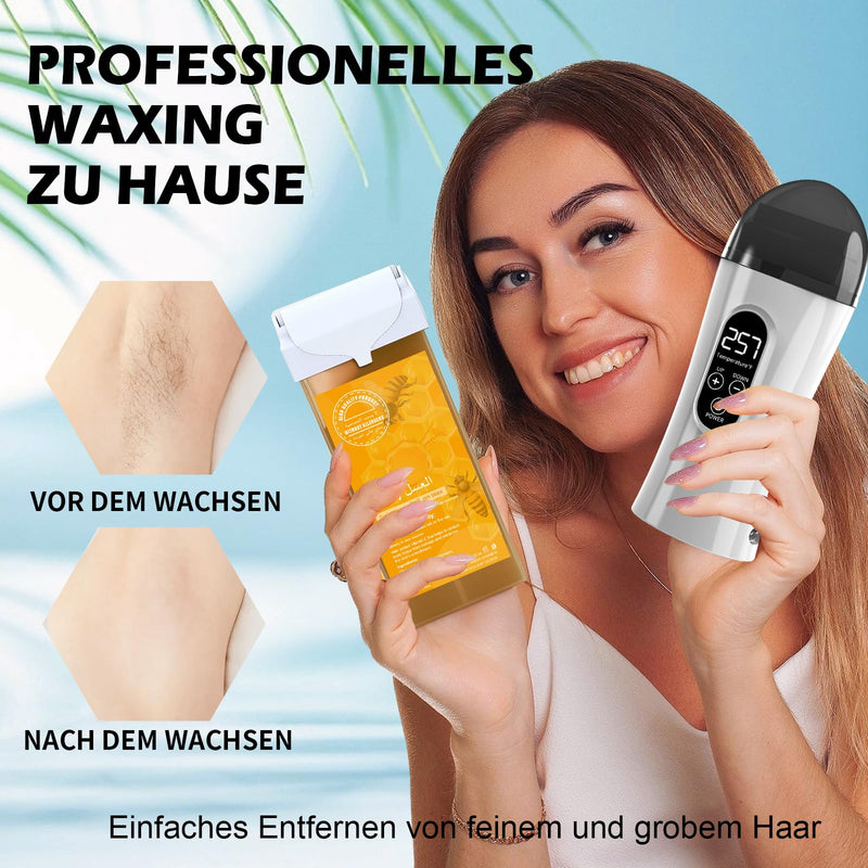 Digital Roll on Wax Kit, Demine Wax Roller Kit for Hair Removal, Waxing Kit for Women, At Home Wax Kit for Larger Areas of the Body, Great Gift for Women, Suitable for Beginners