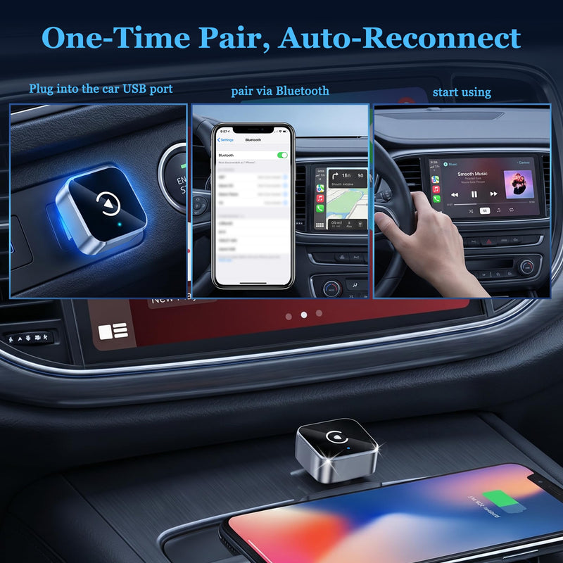 2026 Upgraded Wireless CarPlay Adapter for iPhone & Android, Auto-Connect | 2-in-1 Adapter, Fast Auto-Connect, Stable Connection, Mini Size Plug, For iPhone & Android, Convert Wired to Wireless Dongle Silver