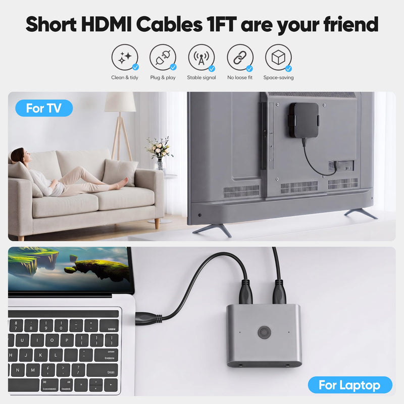 4K HDMI Cable 1FT 10-Pack, High Speed HDMI 2.0 Cable Supports ARC & HDCP 2.2 for Laptop, Soundbar, Monitor, PS5, PS4, Xbox One, Fire TV, etc Black 1 FT