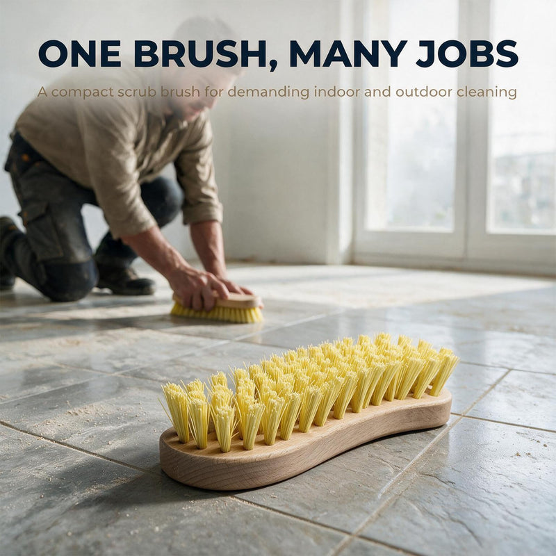 Stiff Bristle Nylon Scrub Brush – Heavy Duty Wooden Scrub Brush for Concrete, Tile, Grout, Patio Furniture, Outdoor Cushions, Entry Mats and Mud Cleaning